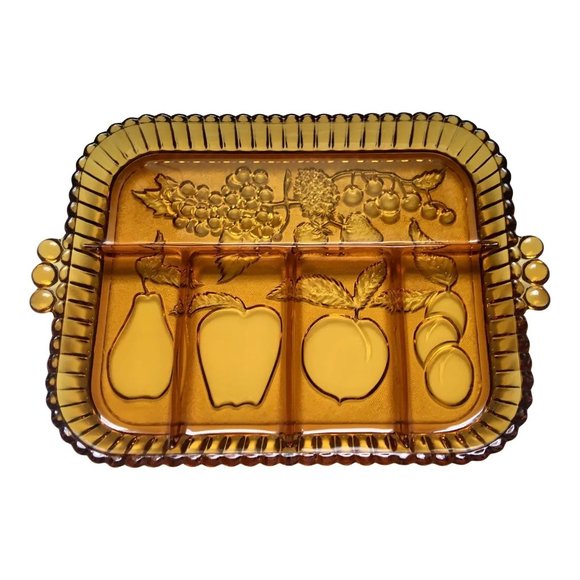 Indiana Glass Other - MCM Indiana Glass Amber Divided Fruit Tray